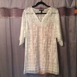 BCBG Maxazria medium crochet dress with nude slip